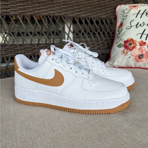 Nike Air Force 1 White and Flax Sneakers - Picture 1 of 9